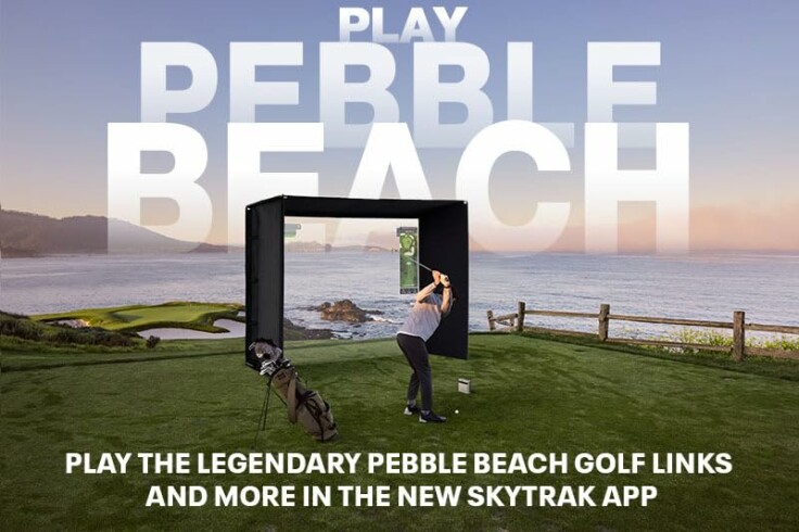 SkyTrak+ 2025 Golf Launch Monitor & Simulator showcasing features.