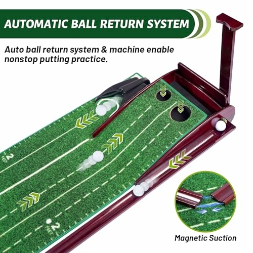 Automatic golf ball return system with putting practice feature.