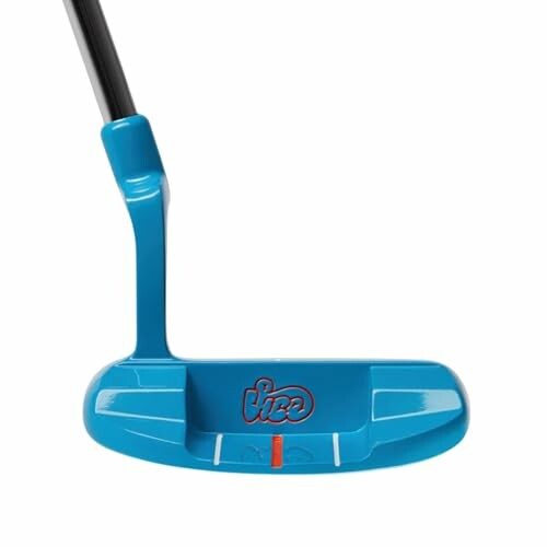 Blue golf putter with logo on the head.