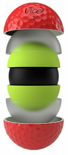 Exploded view of a golf ball with multiple layers