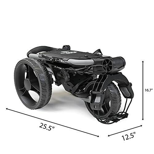 Folded golf push cart with dimensions.