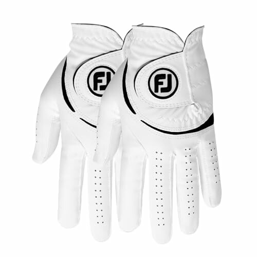 Pair of white FootJoy golf gloves.