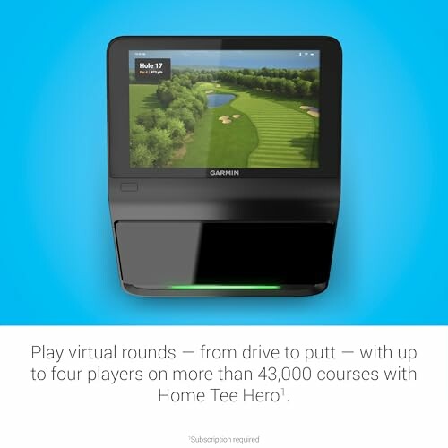 Garmin golf simulator with screen showing a virtual golf course