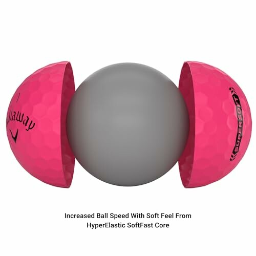 Cutaway view of a pink golf ball with HyperElastic SoftFast Core