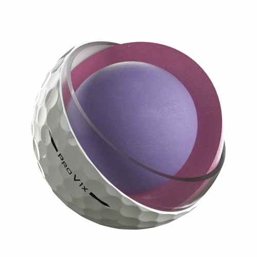 Cutaway view of a golf ball showing inner layers.