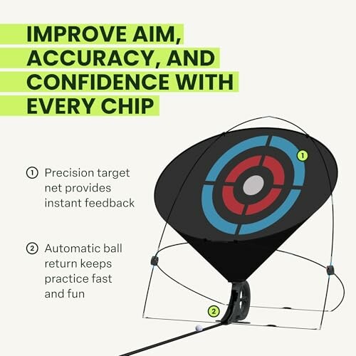 Golf chipping target net with precision feedback and automatic ball return.
