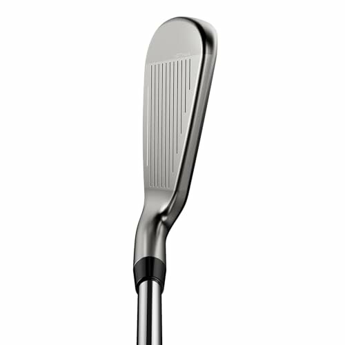 Close-up view of a golf iron club head