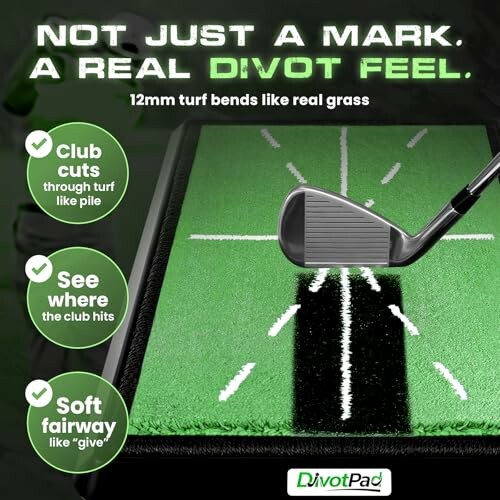 Golf practice mat with club marks showing a divot feel.