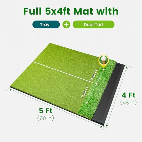 Golf practice mat with two types of turf.