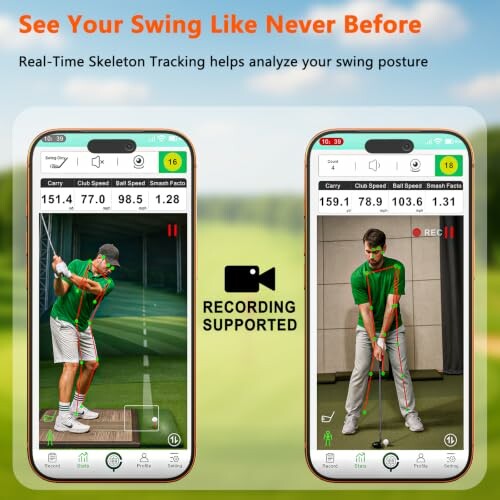 App showing real-time skeleton tracking for golf swing analysis on smartphones.