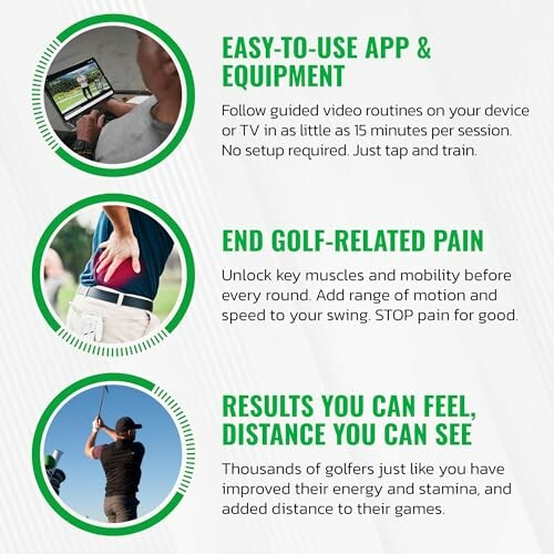 Golf training benefits including app use and pain relief