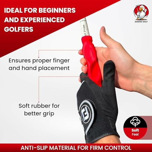 Golf training grip tool with glove for proper finger placement.