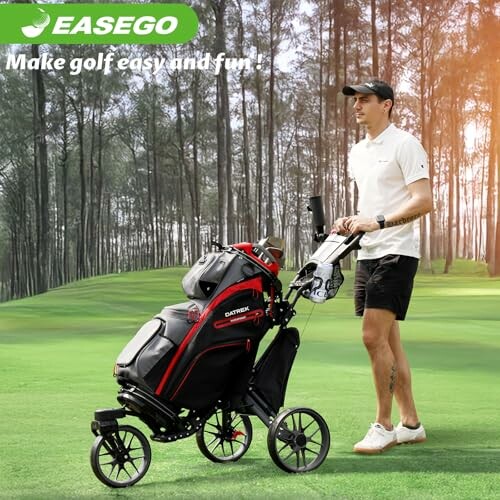 Man with golf trolley on a course