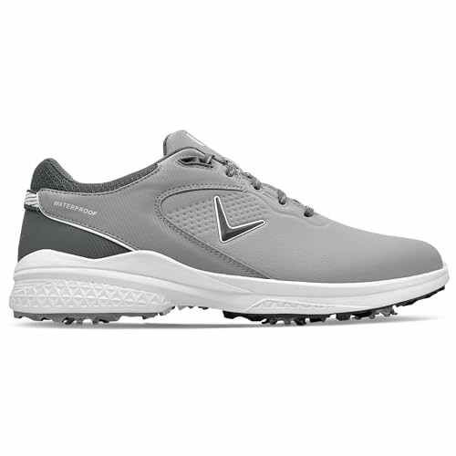 Gray waterproof golf shoe with white sole