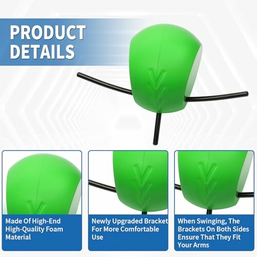 Green foam product with black brackets shown in different angles.