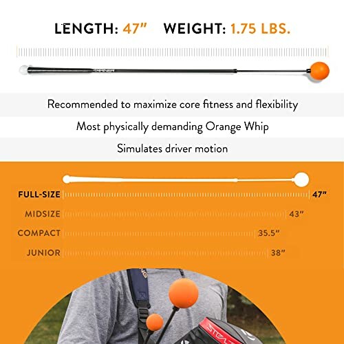 Orange Whip trainer specifications and sizes.