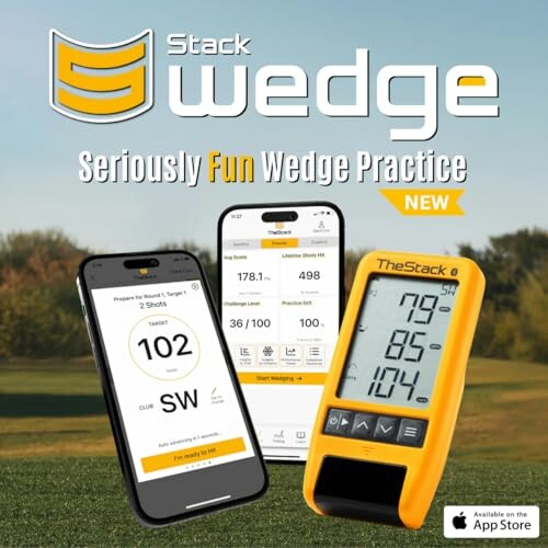 Stack Wedge app and device for wedge practice on a golf course.