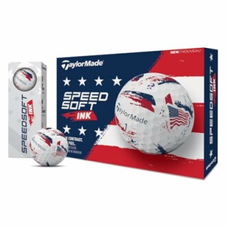 TaylorMade Speed Soft Ink golf balls packaging with American flag design.