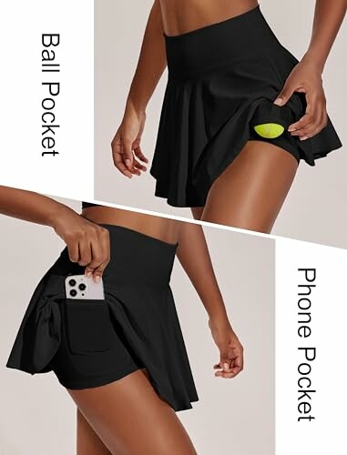 Black tennis skirt with ball and phone pockets.