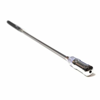 Long torque wrench with a metal handle.